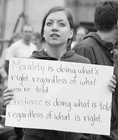 morality is doing what's right regardless of what you're told. obedience is doing what is told regardless of what is right.
